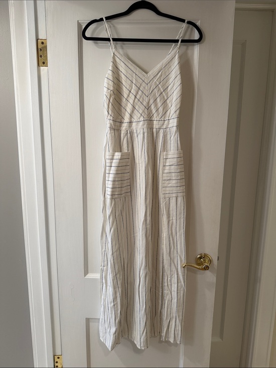 Monteau Dresses & Skirts - Monteau Cream and Navy Striped Midi Dress
